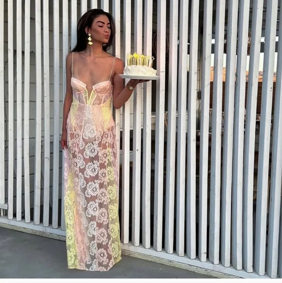 For Love & Lemons Lemonade Bustier Plunge Gown for Your Honeymoon! - Picture 4 of 7